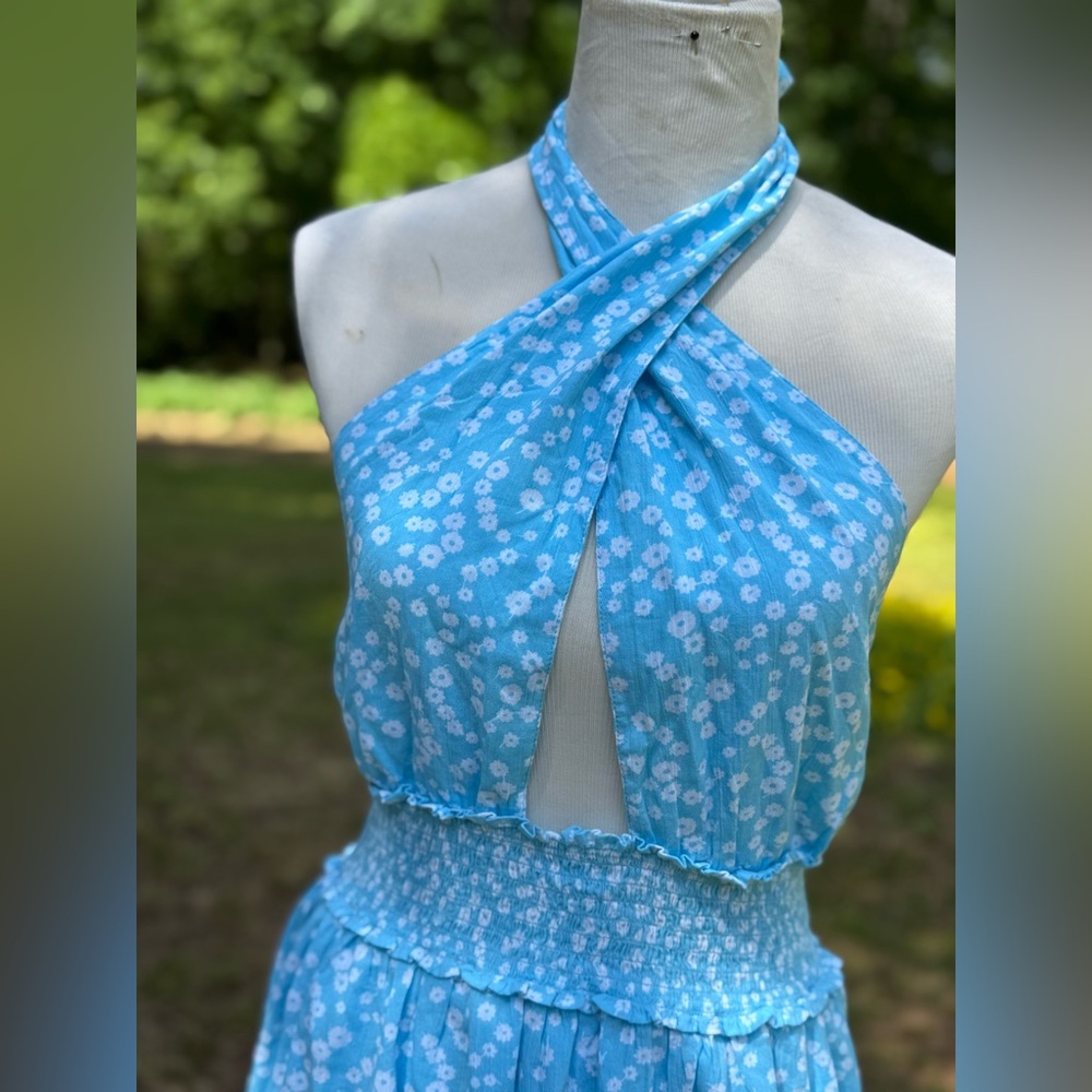 Aerie Blue Floral Halter Dress | Spring Fling